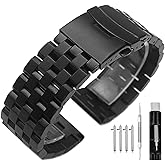 SINAIKE Brushed Metal Watch Bands for Men Women Solid Stainless Steel Watch Band 18/20/22/24/26mm Watch Bracelet Strap Deployment Double Lock Deployment Buckle Black Silver Blue Gold