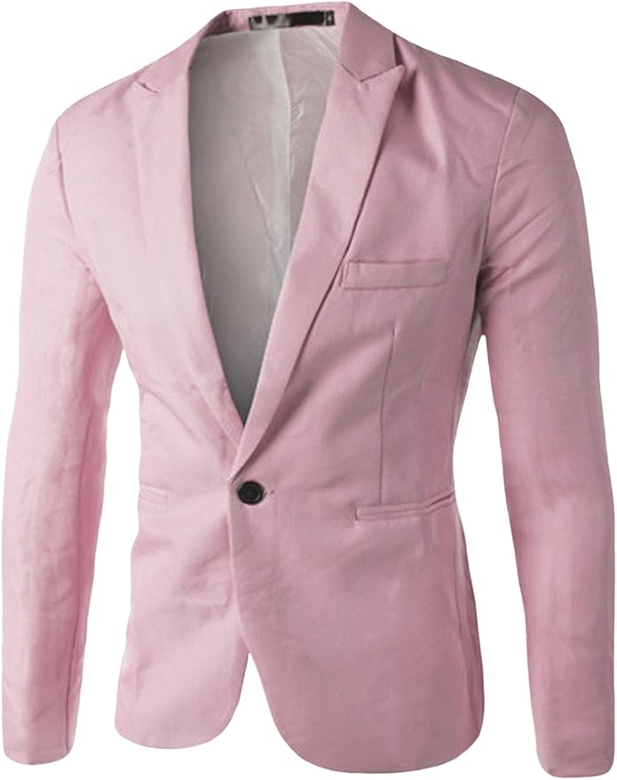 Bestgift Men's Solid Color Slim One Button Blazer Pink XS Amazon.co.uk Clothing