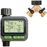 VODESON Sprinkler Timer System w/Brass Splitter|Programmable Water Timer for Garden Hose, Outdoor Soaker Hose Timed with Rain Delay/Manual/Automatic Watering System, Digital Irrigation for Yard, Lawn