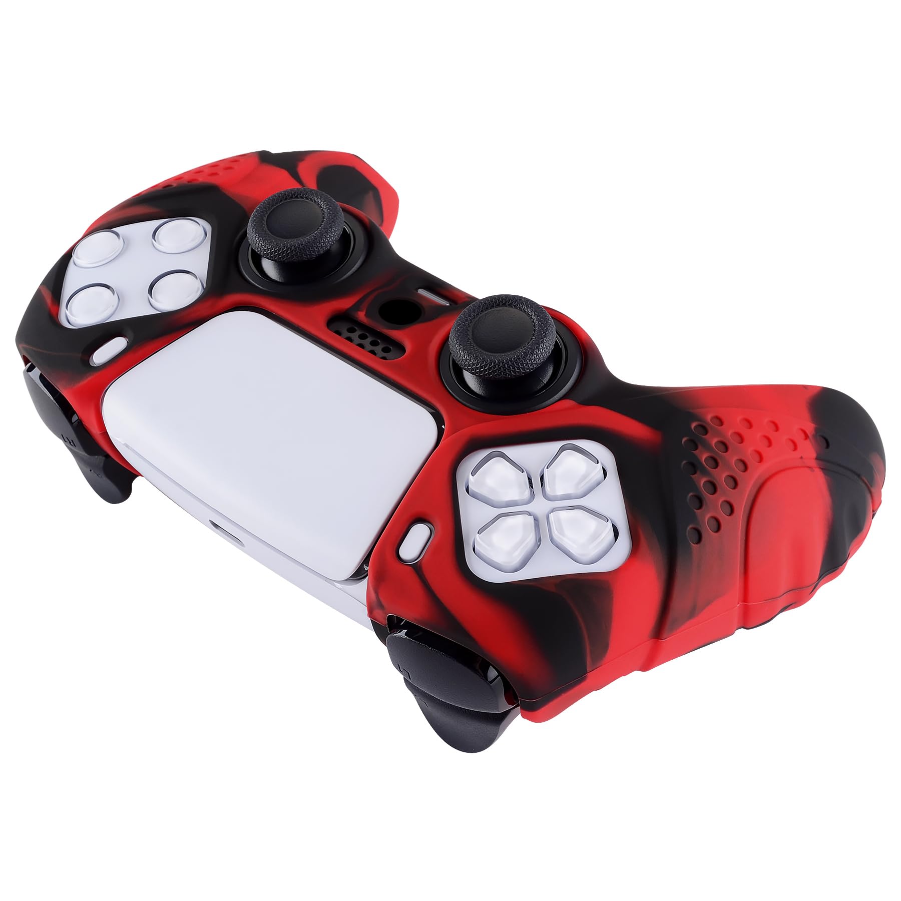 eXtremeRate PlayVital Guardian Edition Ergonomic Soft Anti-Slip Controller Silicone Case Cover for ps5, Rubber Protector Skins with Black Joystick Caps for ps5 Controller - Red & Black