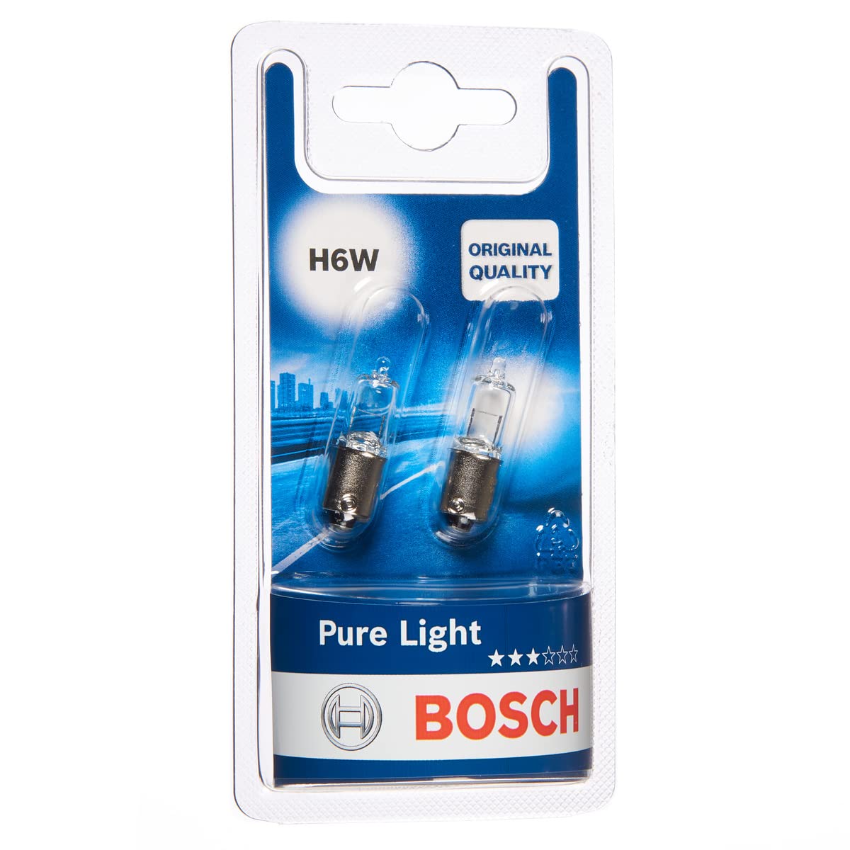 Bosch H6W (433C) Pure Light Halogen Headlight Bulbs, 12 V 6 W, Original Quality - Socket Type BAX9s - Pack of 2 Replacement Car Light Bulbs