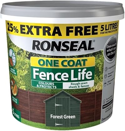 Ronseal One Coat Fence Life Forest Green 4 Litre New 25% Extra - Garden Wood