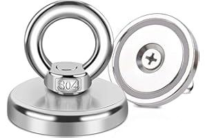 MIN CI Neodymium Fishing Magnets, 125lbs Pulling Force 1.42"(36mm) Strong Rare Earth Magnets Heavy Duty with Countersunk Hole Eyebolt，for Magnetic Fishing, Hunting, Retrieving in River, Pack of 2