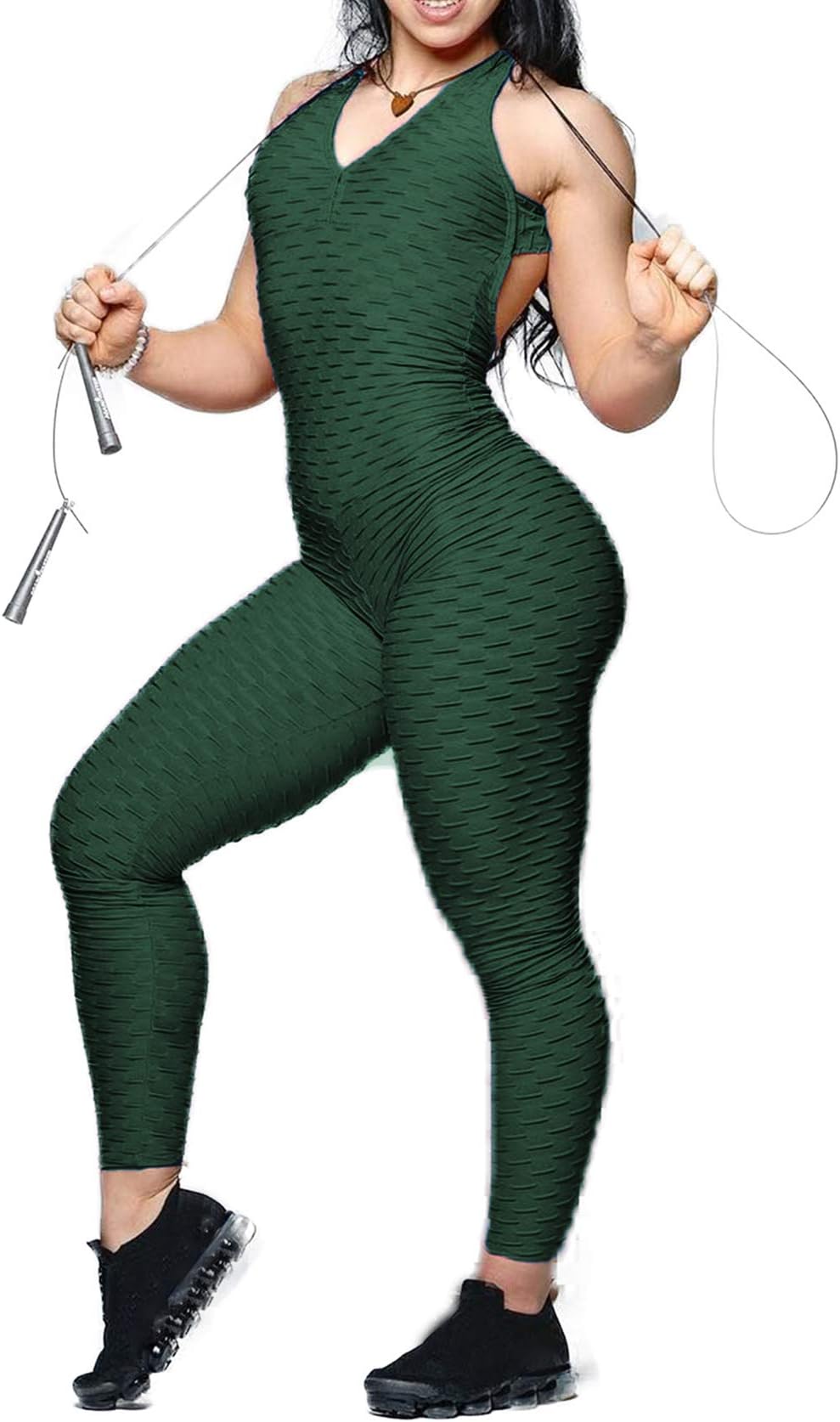 SEASUM Women Texture Bodysuit Sleevesless Sport One-Piece Backless Sexy Slimming Bodycon Rompers Jumpsuit