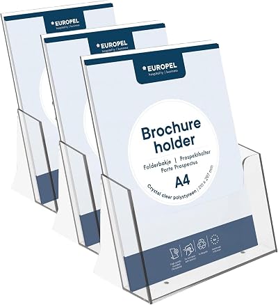 Europel Leaflet & Brochure Holder for A4 - Crystal Clear Acrylic