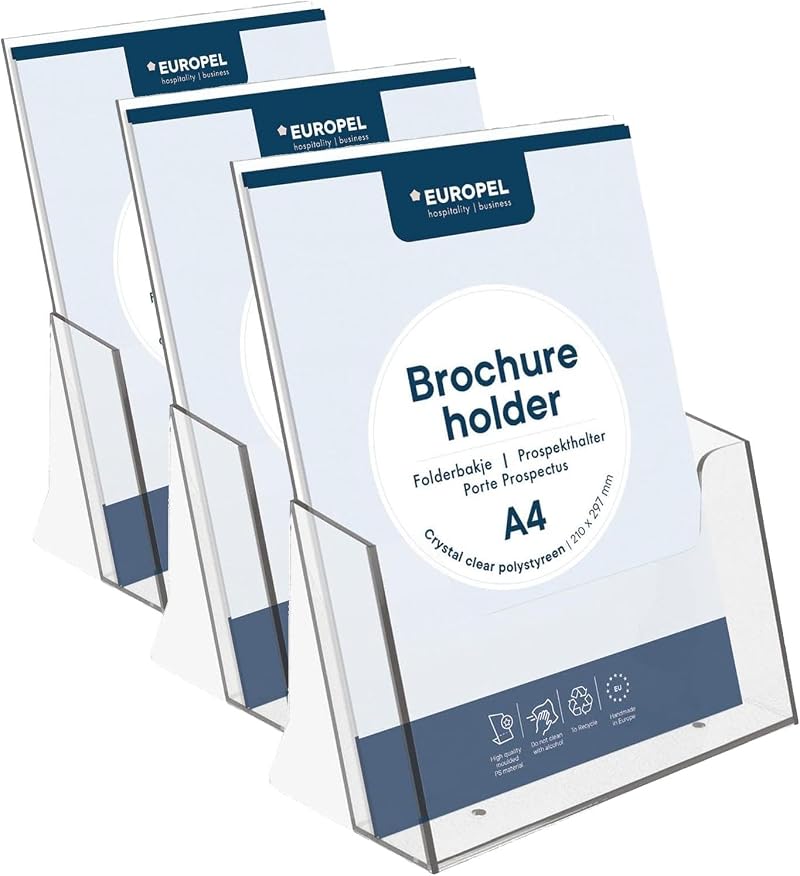 Europel Leaflet & Brochure Holder for A4 - Crystal Clear Acrylic