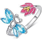 SLIACETE Dragonfly Ring 925 Sterling Silver Dragonfly Lotus Adjustable Open Ring Jewelry Gifts for Women