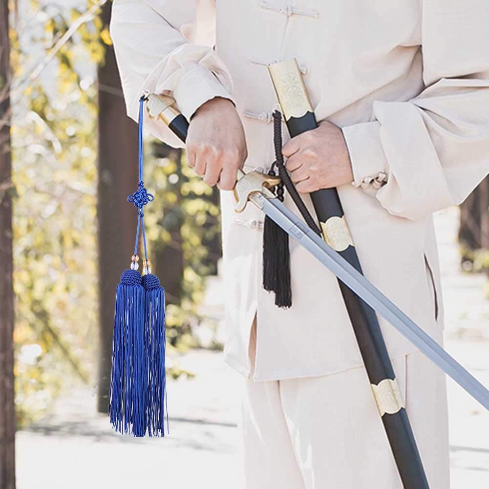 AMONIDA Beautiful Short Style Sword Tassel, Chinese Sword Tassel, Ice Silk Kung Fu Gym(Royal blue dagger spike)