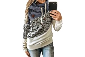 ZWRXW Sweatshirts for Women Trendy Patchwork Cowl Neck Hoodies Loose Fit Pullover Tops Leopard Camo Thermal Fall Blouses