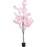Artificial Cherry Blossom Tree Decor: 6FT Tall Handmade Lifelike Pink Faux Cherry Blossom Tree - Realistic Silk Fake Flower Sakura Tree for Party Wedding Christmas Indoor Outdoor Home Decor