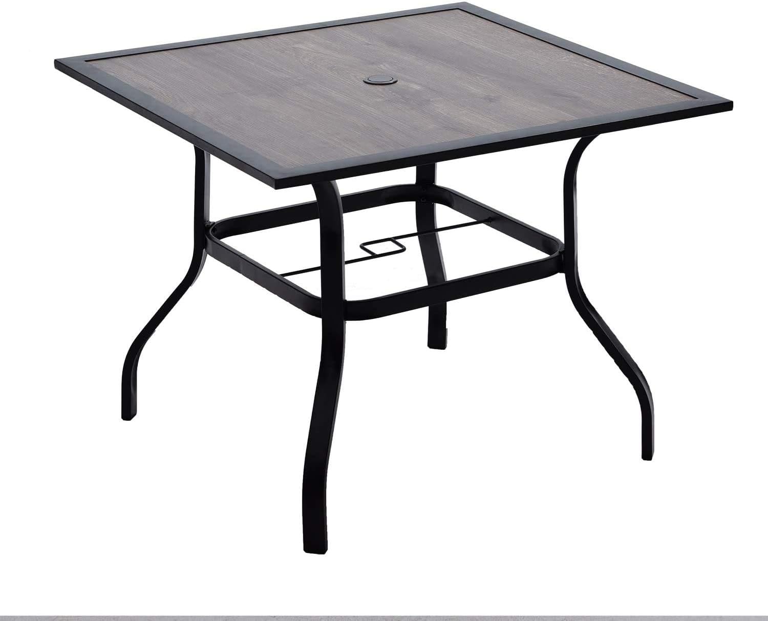 Outdoor Dining Table, Square Patio Furniture Table with Umbrella Hole