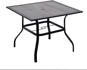 Outdoor Dining Table, Square Patio Furniture Table with Umbrella Hole