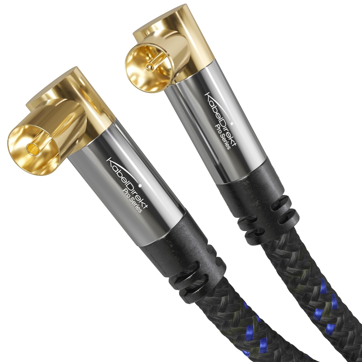 4K aerial cable Nylon braided, TV cable 90° angled connectors – 5m – with break-proof metal plugs for digital & analogue TV (male to female angled connectors for DVB-C, DVB-T, DVB-S) – CableDirect