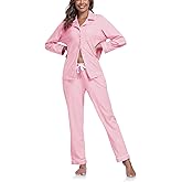 COLORFULLEAF Women's 100% Cotton Long Sleeve Pajama Sets Button Down Notched Collar Sleepwear Soft Lounge Pjs with Pockets