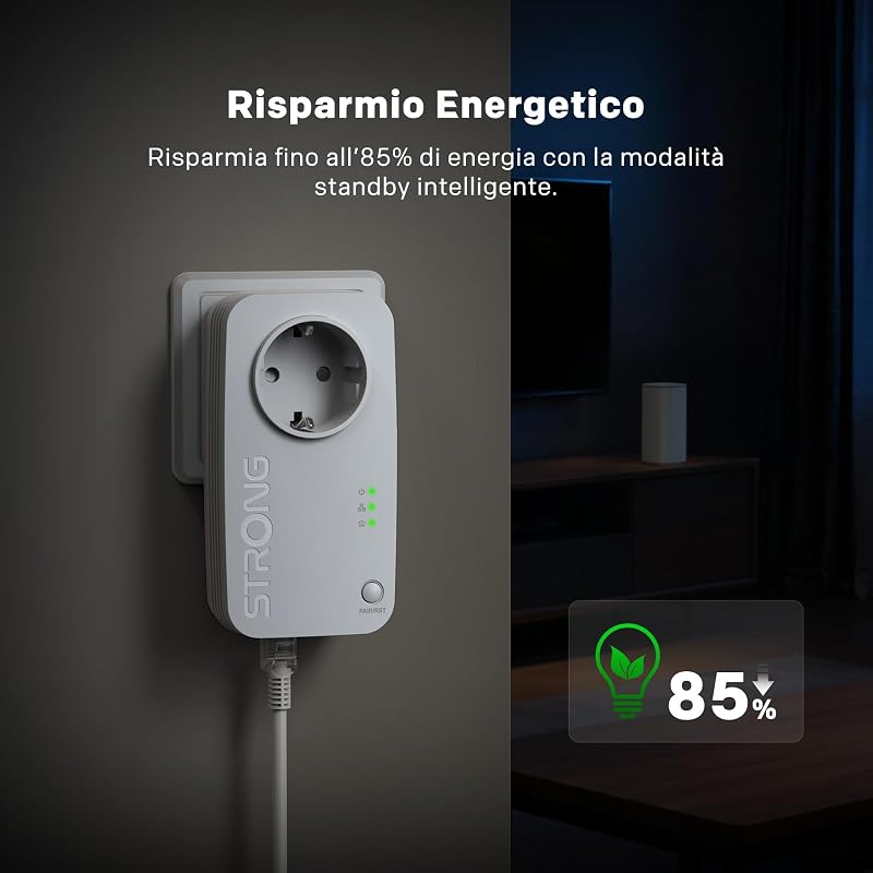 PLC AV600 Powerline configurado com ficha, sem WiFi, porta LAN 100 Mbit/s