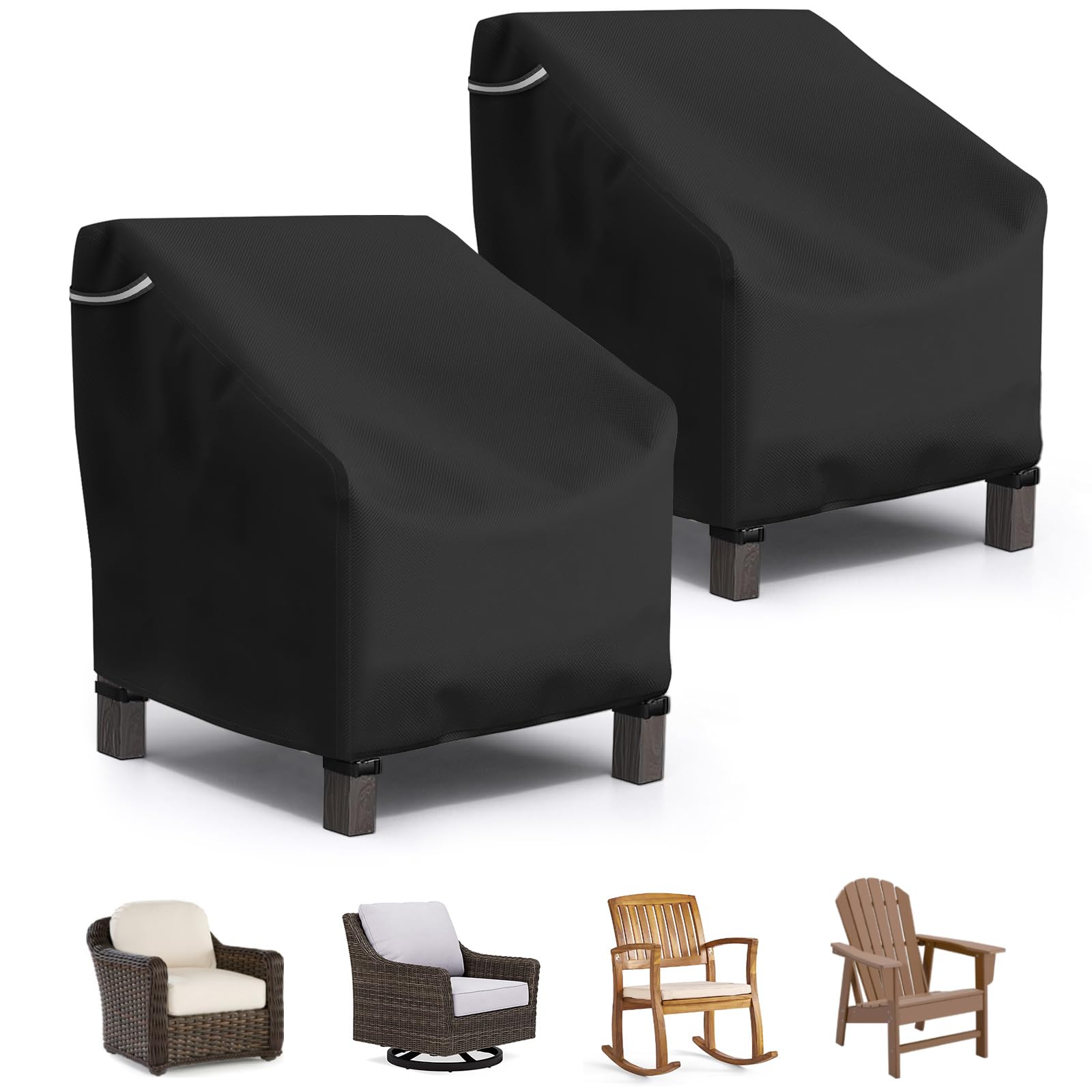 STARTWO Patio Outdoor Chair Covers 2 Pack, Outdoor Furniture Covers Waterproof adapter for Lawn Lounge Seat, Wicker, Swivel, Adirondack,Rocking Chairs, 29"W x 30"D x 36"H inch, Black Image