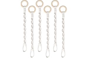 SUMERSHA 6 Pack Adjustable Macrame Plant Hanger Extenders Connectable Rope Hanging Plant Extender Handmade Woven Hanging Basket Extension with Wooden Ring for Indoor Outdoor Plant Pot Holder (Style 1, 6)