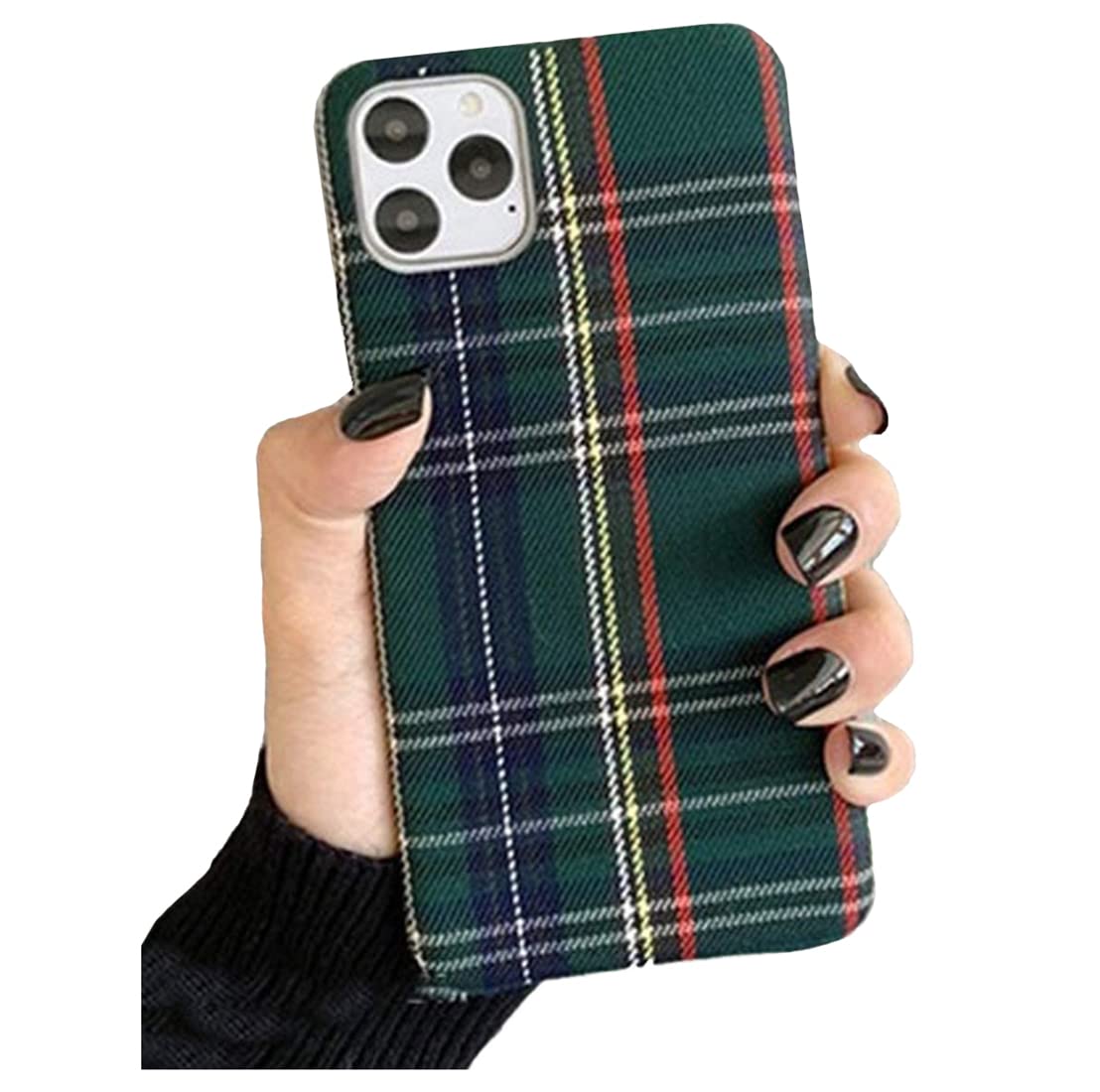 Photo 1 of Plaid Phone Case, Flannel Cloth Case for iPhone 16/15/14/13/12/11 Pro Max Plus Mini SE 2020 X XS Max XR Plush Scottish Tartan Grid Stripe Fabric Phone Cover (for iPhone 13 Mini, Green)