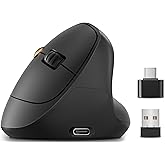 Luhaso Ergonomic Vertical Wireless Mouse, 57&deg;, Small/Medium Hands, Black | Rechargeable, Quiet Click, 800/1200/1600 DPI, 2.4GHz USB Receiver, Forward/Back Buttons, Computer Mouse for Laptop PC Mac