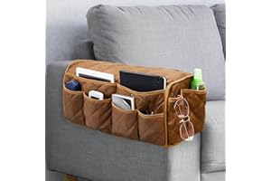 DECKALY Sofa Armrest Organizer Non-Slip Arm Chair Bedside Caddy Storage Organizer for Recliner Couch with 14 Pockets for Cell Phone TV Remote Control Magazines (Brown)