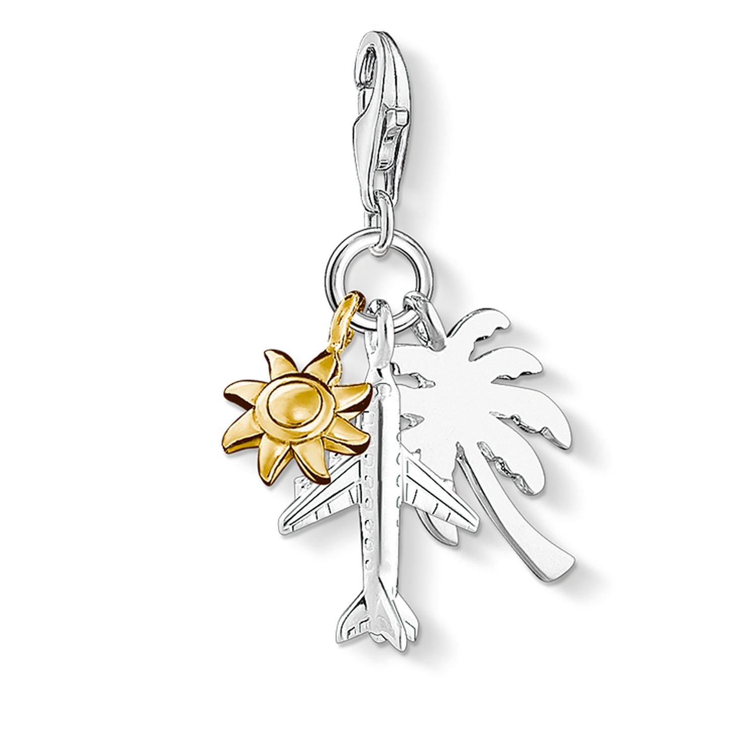 Thomas Sabo Charm pendant palm tree, sun, plane 925 Sterling Silver; 18k Yellow Gold Plating