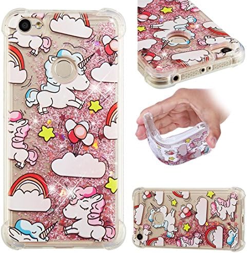 Xiaomi Redmi Note 5A Case, Love Sound Flowing Liquid Floating Fashion Love Heart Bling Glitter Shock-Absorbing Soft TPU Protective Case Cover for Xiaomi Redmi Note 5A - Rainbow Horse