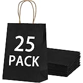 OEMVALATY 25Pcs 5.9x3.2x8.3 Inch Small Black Paper Bags with Handles Bulk, Kraft Paper Gift Bags for Birthday Party Favors Grocery Retail Business Shopping Goody Merchandise Craft Blank Bags