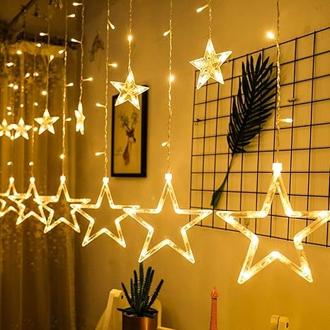 Luci Di Natale A Stella.Tenda Di Luci Stella Luci Di Natale Tenda Led 12 Stelle Bianco Caldo 138 Luminosa Stella Finestra Pendenti Natale Decorazioni Esterno Ed Interni Per Natale Feste Matrimonio Amazon It Illuminazione