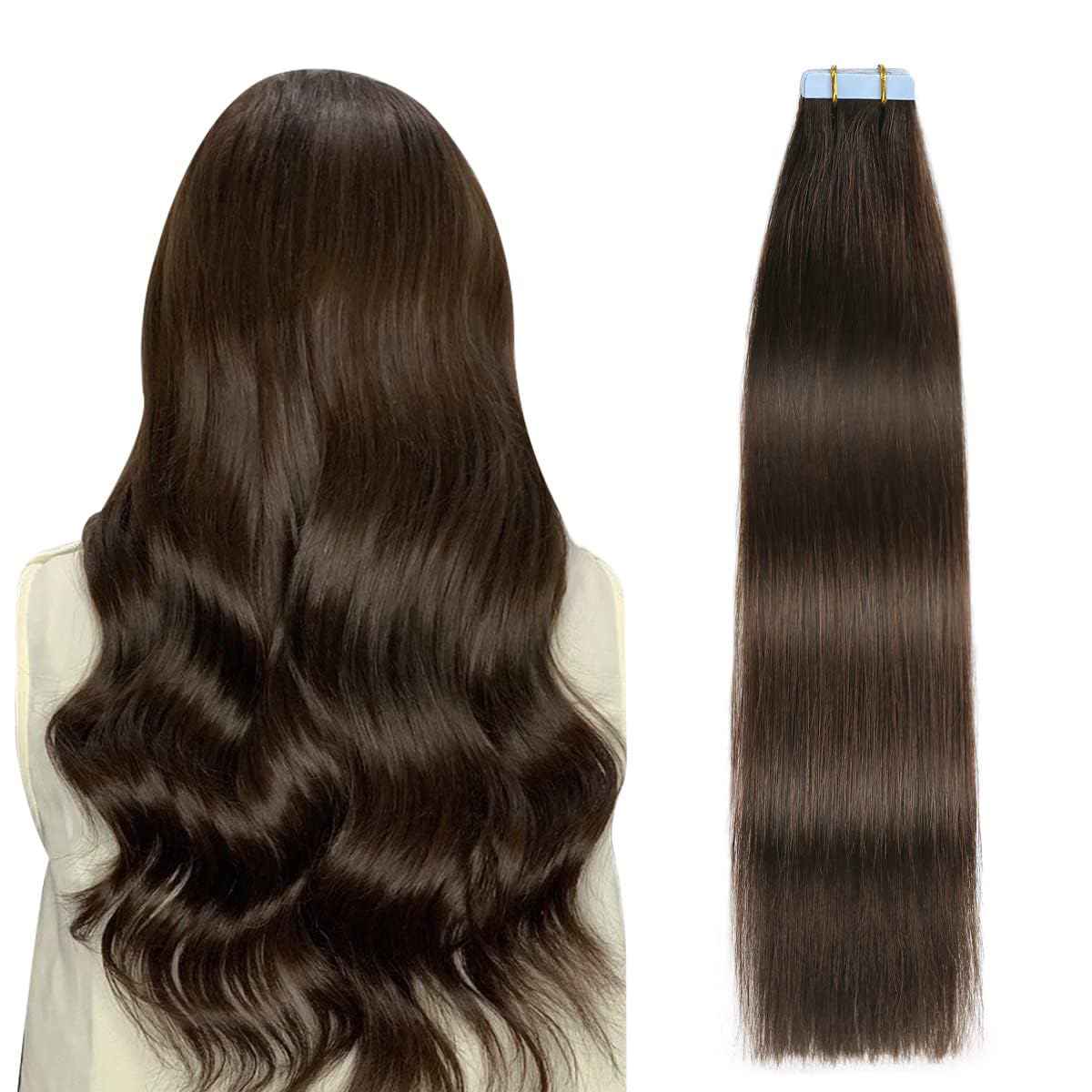 SUYYA Tape-In Hair Extensions Human Hair 20 Pcs 40g Invisible Straight Seamless Skin Weft Tape Extensions Real Human Hair 12 Inches #2 Darkest Brown — image 1