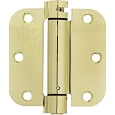 Amazon Basics Self-Closing Door Hinge, 3.5 Inch x 3.5 Inch, Polished Brass, 1-Piece, Hardware Included