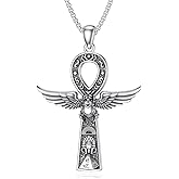Qyvit Egyptian Ankh Necklace 925 Sterling Silver Egypt God Pendant Necklace Egypt Jewelry Gift for Men Women