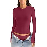 EasyGala Womens Cotton Long Sleeve Shirts Crew Neck Fitted Basic Going Out Outfits Undershirt Spring Fall Clothes 2025