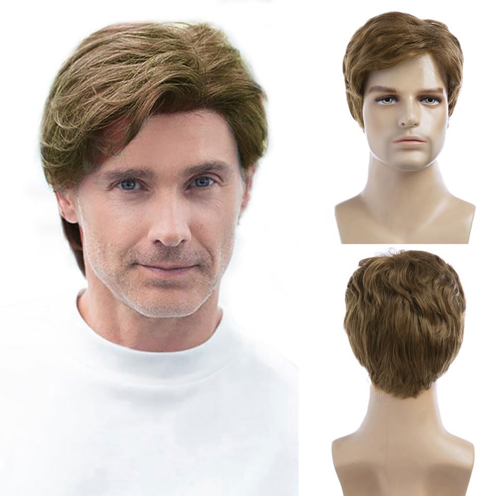 Photo 1 of Baruisi Mens Wigs Short Light Brown Wig Synthetic Heat Resistant Natural Halloween Cosplay Hair for Male