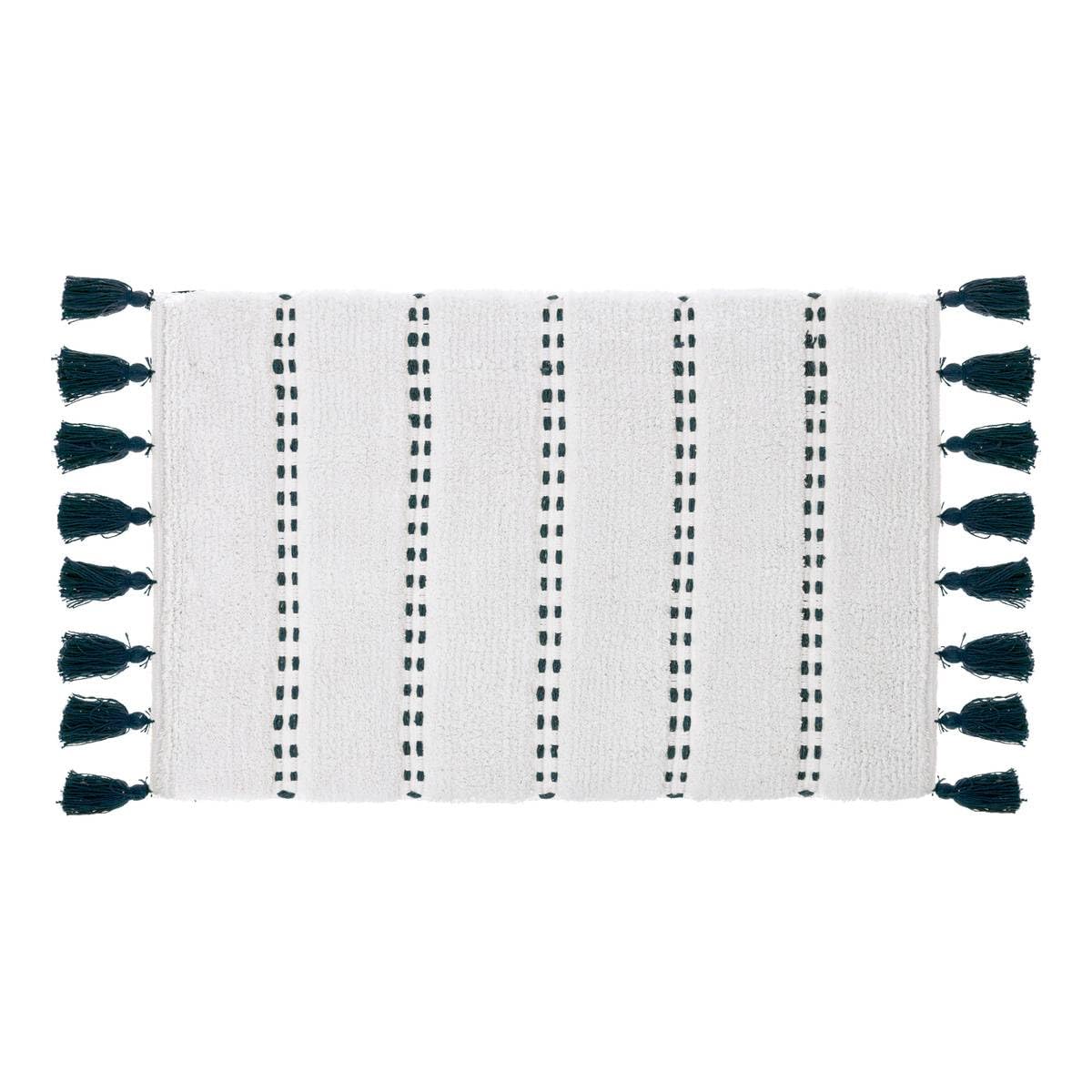 Five Cotton Bathroom Mat with Pom Poms 50 x 75 cm Petrol Blue