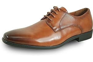 bravo! Men Dress Shoe King Classic Lace-up Oxford Plain or Cap Toe Leather Sock Medium and Wide Width Black Cognac Size from 