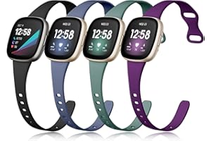 Getino Compatible with Fitbit Versa 3/ Versa 4 Bands/Sense/Sense 2 Bands Women, Sport Soft Accessories, Slim Band for Fitbit Versa 4/ Versa 3/ Sense 2/ Sense, Small Black/Plum/Bluegray/Pinegreen