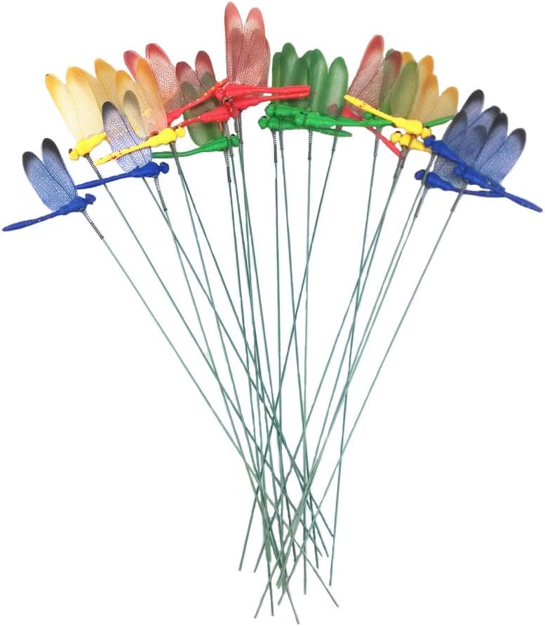 Decorative Garden Stakes - yueton 20pcs Garden Yard Planter Colorful Whimsical Dragonfly Lawn Stakes Garden Ornaments & Patio Decoration
