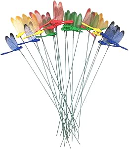 yueton 20pcs Garden Yard Planter Colorful Whimsical Dragonfly Lawn Stakes Garden Ornaments &amp; Patio Decoration