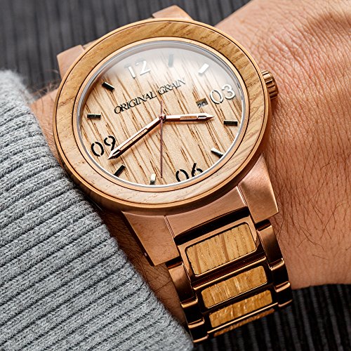 Original Grain Wood Wrist Watch Barrel Collection 47MM Analog Watch