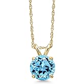 Gem Stone King 14K Yellow Gold Swiss Blue Topaz Pendant Necklace for Women | 1.00 Cttw | Gemstone November Birthstone | Round 6MM | With 18 Inch Chain