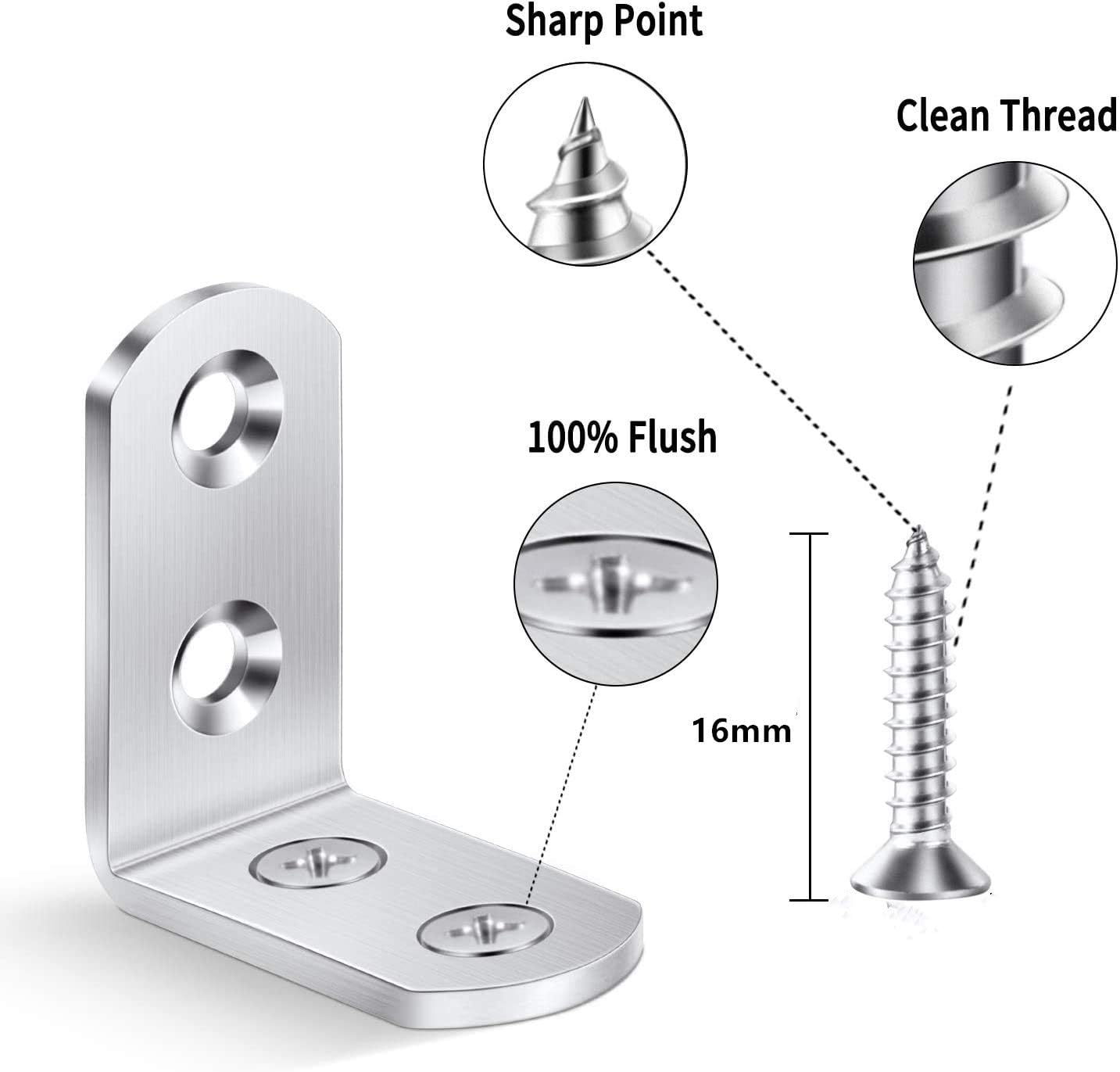 TAIANJI 10 Pcs Corner Brackets Stainless L Shaped Bracket 90 Degree Bracket Plate Metal Angle 50mm Corner for Wood Shelves - Image 4