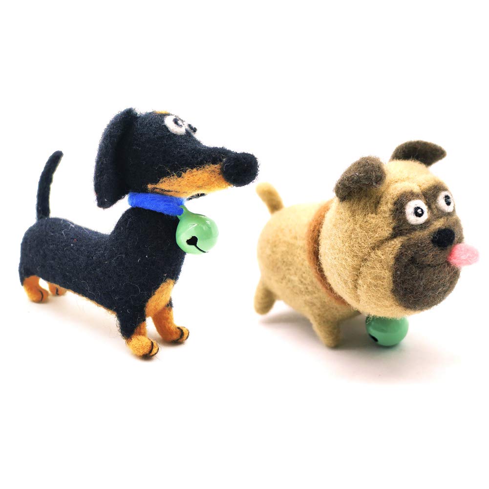 Feltsky Dachshund and Pug Dogs Needle Felting Kits for Beginners with Enough Tool Kits Height 8cm Gift Bag Package - Video Tutorial (2 Pack)