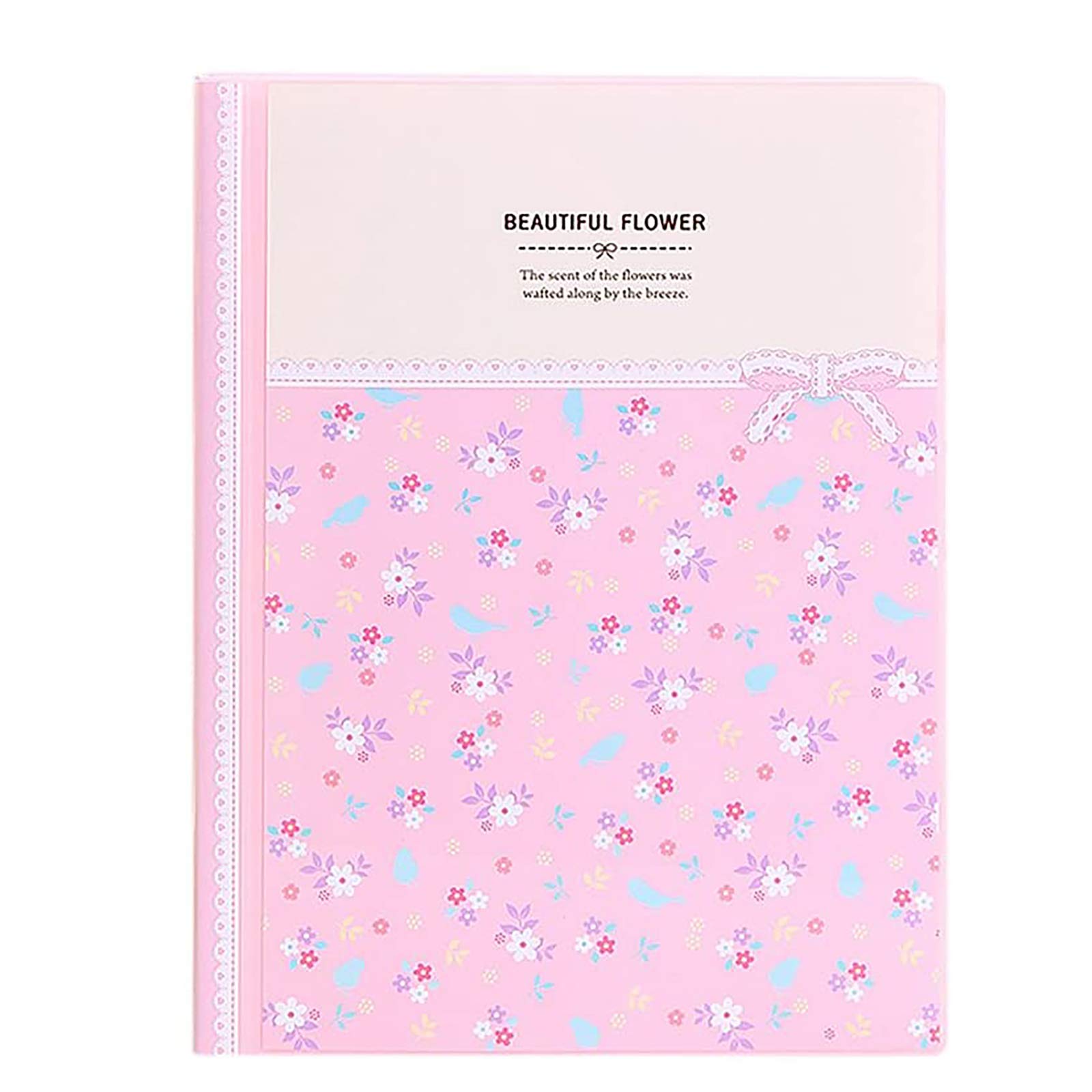 Zhi Jin 30Pockets A4 Floral Presentation Book Protector Flower Display File Folders Insert 60Pages for Office Artworks Music Sheets Gift Pink