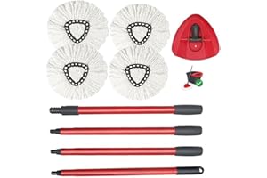 Mop head and handle set,Include 4 Pack mop replacement head,1 base and 4-Section Mop Handle stick.Spin Mop Head Compatible wi