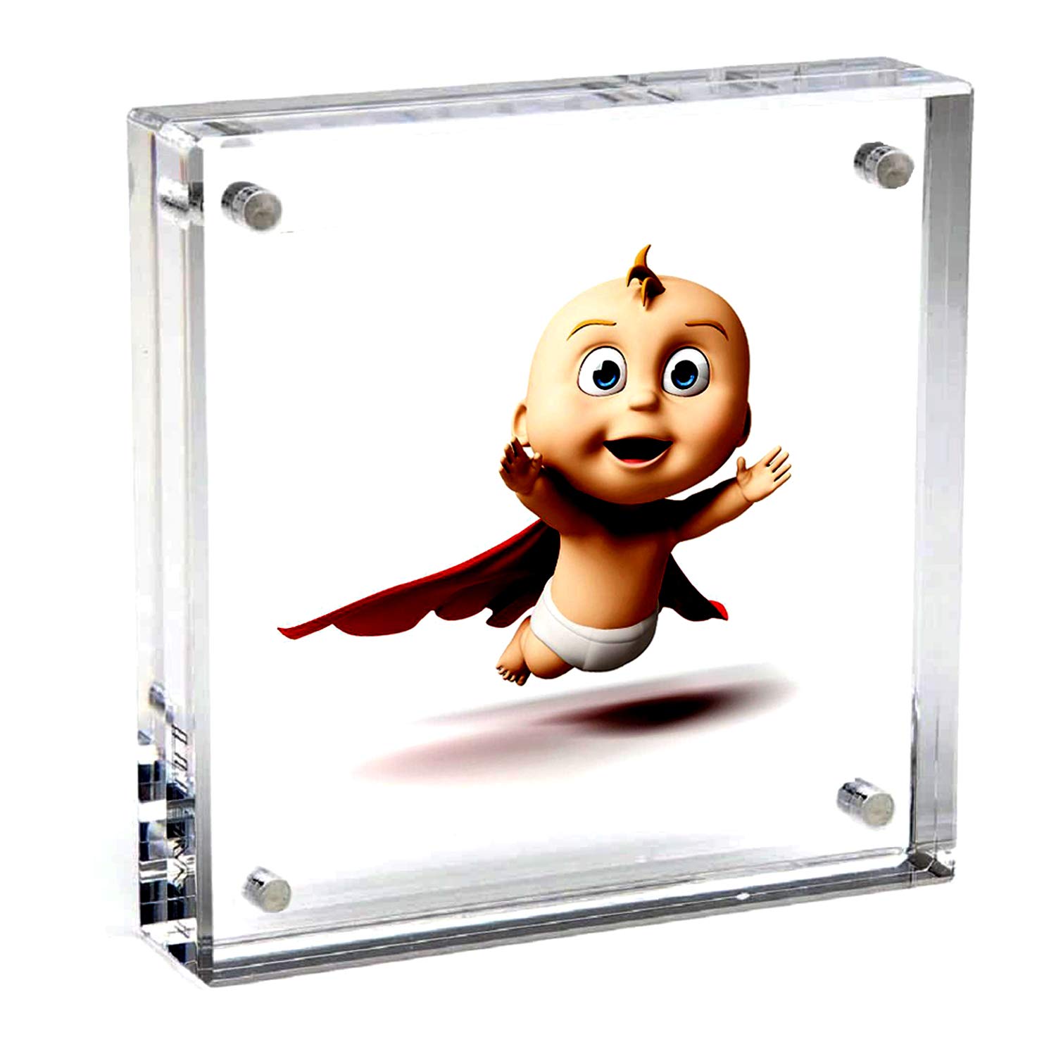 Clear Acrylic Photo Frame,Magnetic Perspex Picture Holders Table Standing Double Side Displays, 10mm+10mm Thickness Transparent,Stand In Desk &Table Frames (1, 4x4)