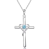 AmorAime 925 Sterling Silver Cross Necklace for Women Men 14K Gold Plated 5A CZ Birthstone Necklaces for Holiday