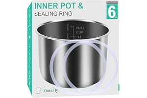 ZoneFly Stainless Steel Inner Pot Compatible with Instant Pot 6 Qt, Original 6 Quart InstaPot Replacement with Polished Surface Non-Stick and 2 Sealing Rings