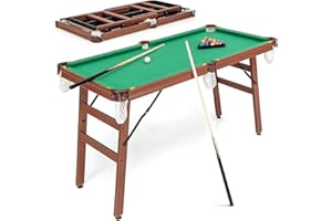 GLACER Folding Pool Table, 55’’ Portable Gaming Table w/ 2 Cue Sticks, 16 Balls, 2 Chalks, Triangle, Brush, Foldable Legs, Billiard Tables for Kids Adults, Game Room, Office, Party, Group Activity