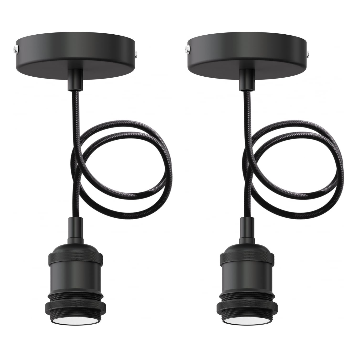 ledscom.de 2 pcs. Pendant Light/Hanging lamp RETRA, Textile Cable, Black matt, 1x E27 max. 60W