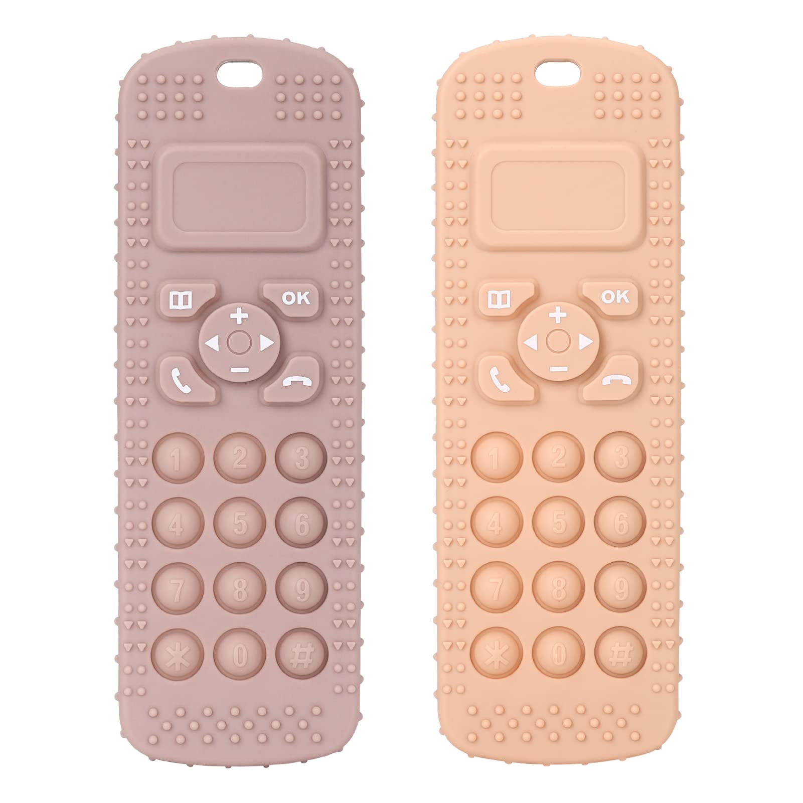 Socub Silicone Baby Teething Toy for Babies 3-12 Months, 2 Pcs Mobile Phone Shape Teether Toys for Infants Boys Girls, BPA Free Pain Relief Chew Toy (Blush/Dusty Lilac)